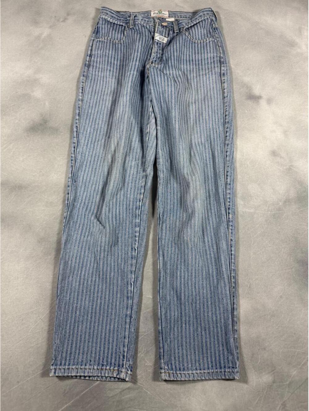 Vintage 80s Essentials Herringbone Stripe Jeans High Rise Straight Leg Size 12